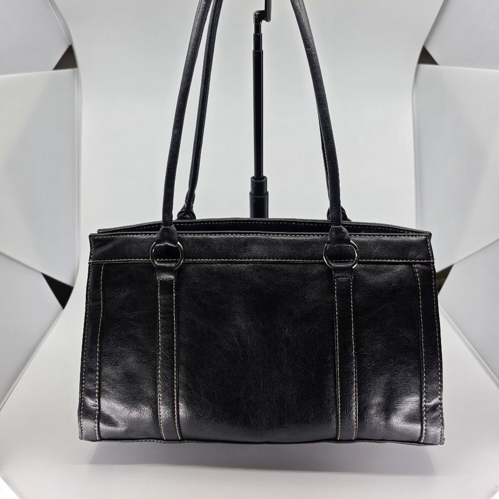 Sag Harbor Black Faux Leather Double Strap Shoulder Bag with Contrast Stitching - Picture 13 of 16